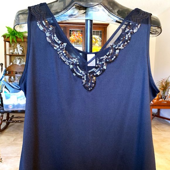 NWOT Cabernet Black Sequined Tank Top - Extra Large - Picture 1 of 5